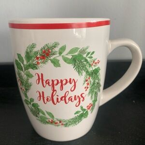Happy Holidays Ivy Wreath Coffee Mug 16 Oz Christmas Cup NEW